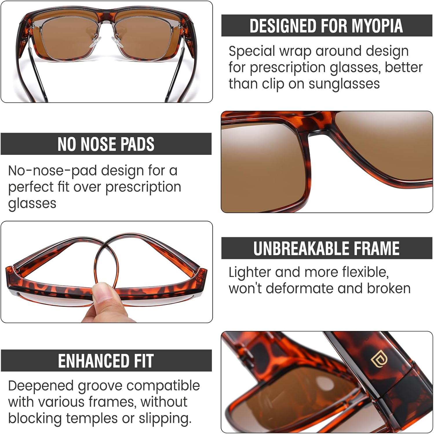 DUCO Polarized Fit Over Sunglasses for Men and Women UV400 Protection Retro Square Wrap Around Shades for Driving Riding 8986 - Image 5