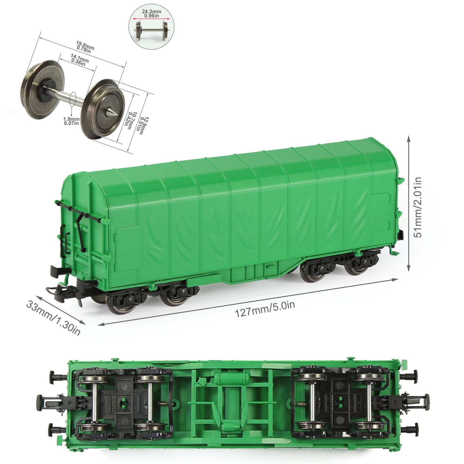 Evemodel 2 pezzi pista H0 1:87 modello trasporto ferroviario Wagon materiale rotabile carrello ferroviario paesaggistico (verde)