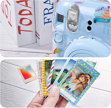 Rieibi Accessories for Fujifilm Instax Mini 12, Gift Bundle Includes Clear Instax Mini 12 Case with Strap, Mini12 Photo Album, Selfie Mirror, DIY Stickers, Color Filter (No Camera) - Blue