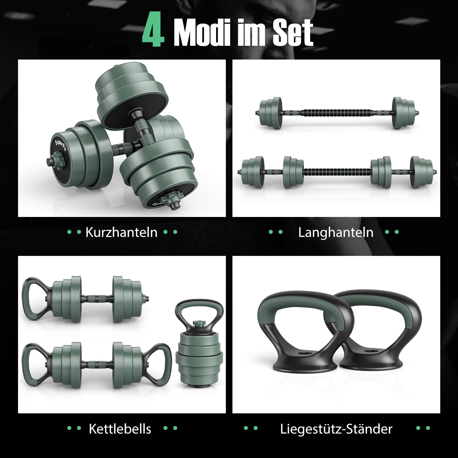 COSTWAY Zestaw hantli 4 w 1, 20 kg, zestaw hantli regulowanych, w tym hantle ze sztucznego hantla, długie hantle kettlebells i pompki, zestaw hantli z rurą łączącą do treningu siłowego, domu, na