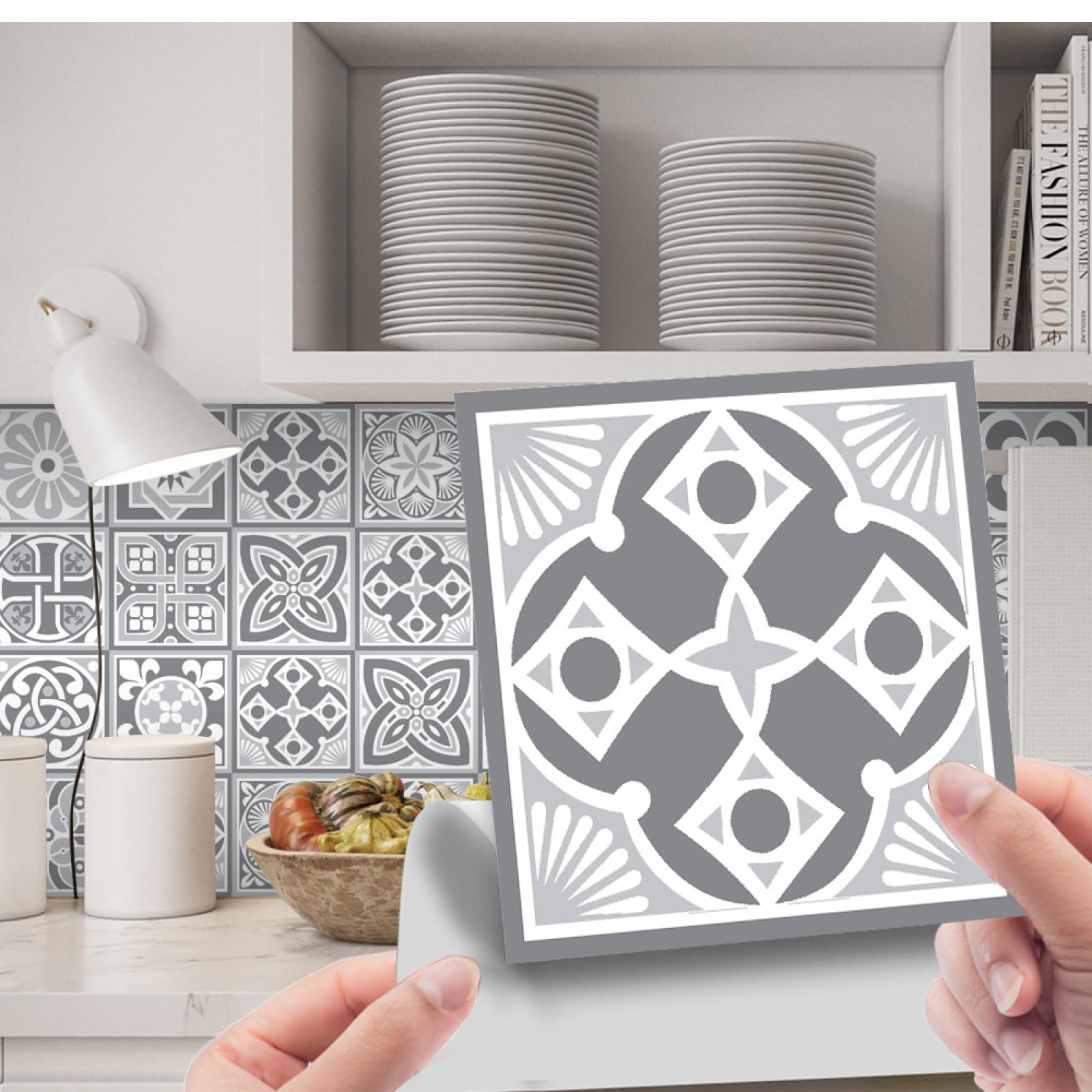 Piastrelle Adesive Cucina Modello Grigio Chiaro Pavimento pvc Adesivo Mobili Decorazioni Piastrelle Adesive Bagno Impermeabile Resistenza all'olio Mattonelle Adesive
