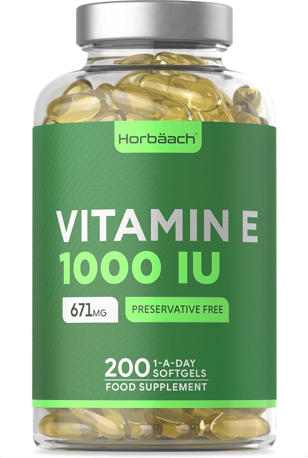 Vitamin E Oil Capsules 1000iu Strength 200 Softgels by Horbaach
