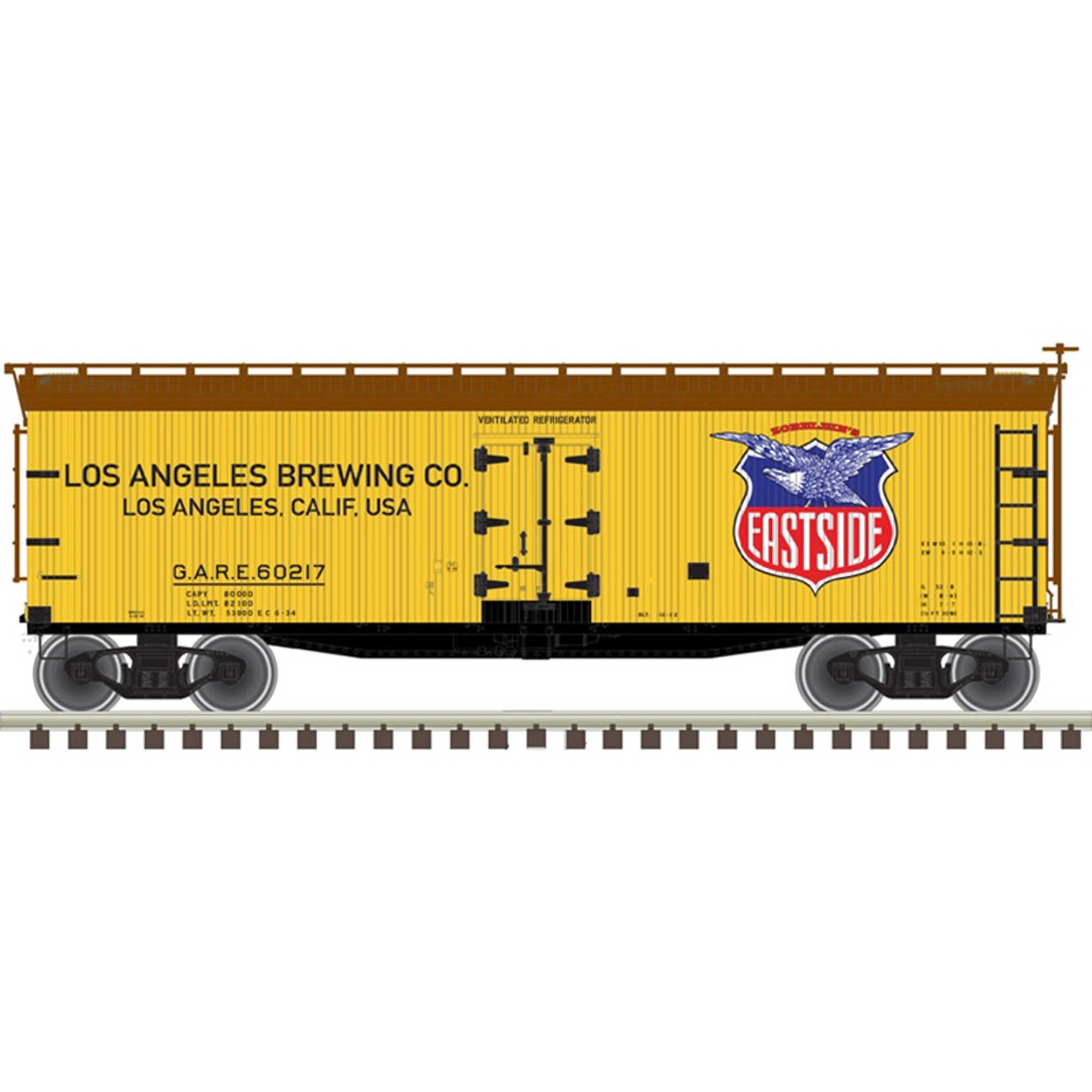 Atlas HO Scale 40' Wood Reefer (Beer Brand) Eastside #60219 (Yellow/Brown)