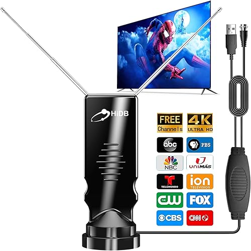 Antena de orejas de conejo Recepción de largo alcance con amplificador Antena de TV para Smart TV Interior, Antena HD para TV Interior 4k, Antena