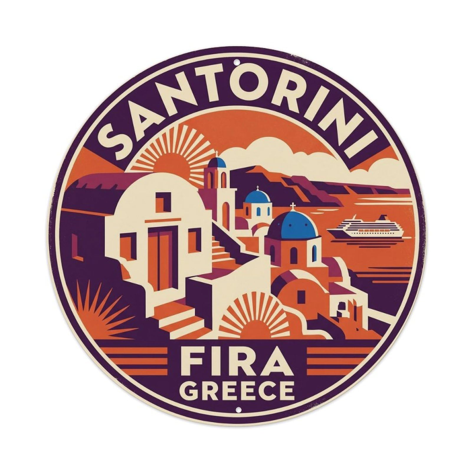 Traditional Cave House Fira Santorini Greece Greek Metal Tin Sign