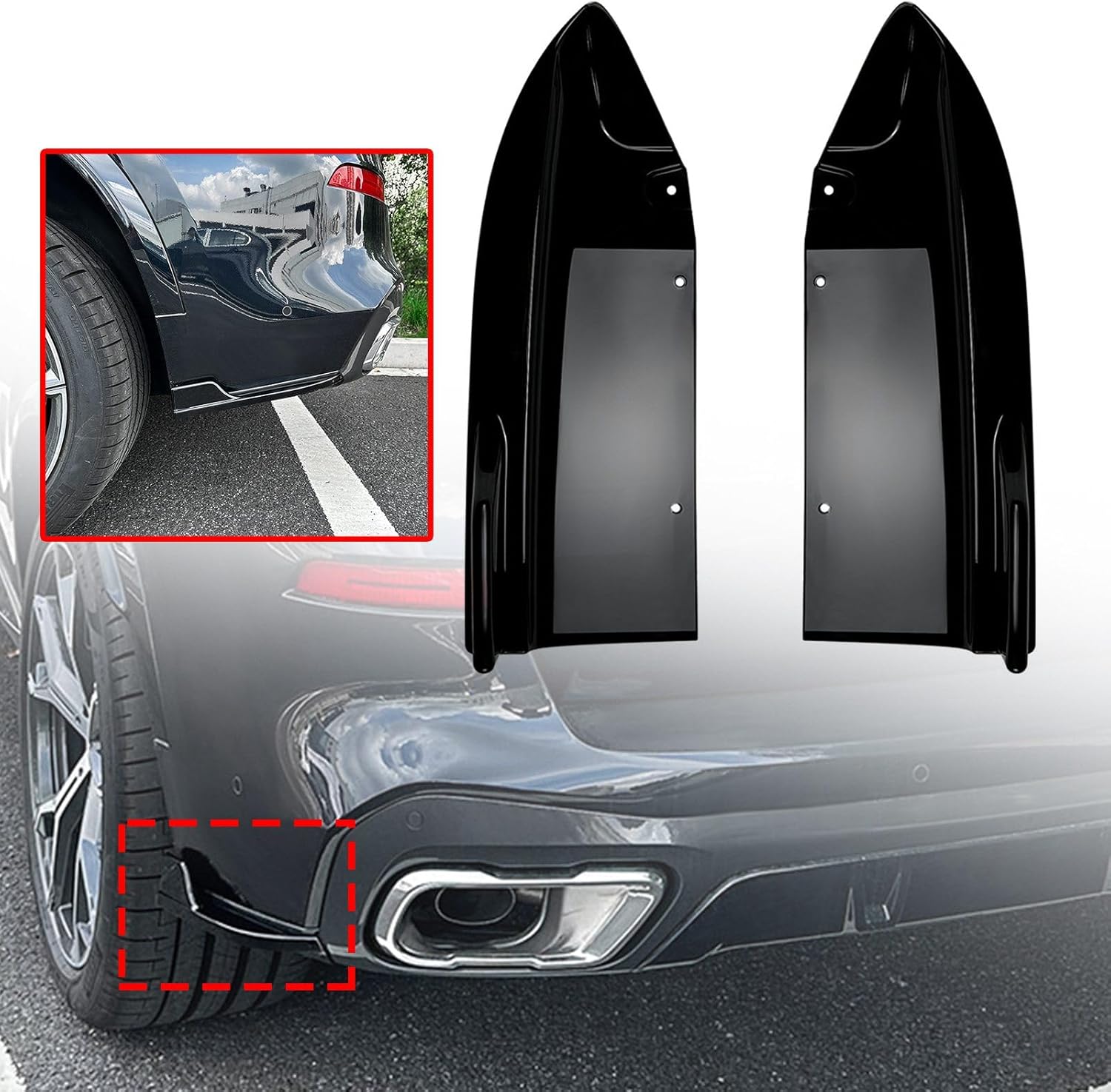 2Pcs Car Rear Bumper Diffuser Spoilers Side Splitter Corner Cover Protector Compatible with BMW X5 G05 M Sport 2019-2022, Black