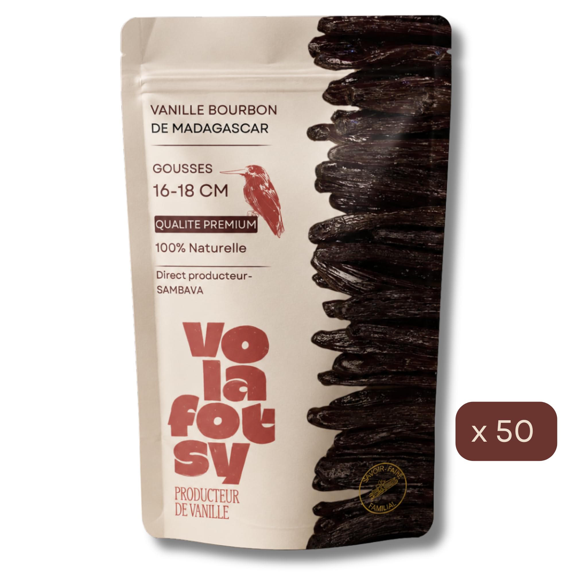 VOLAFOTSY – 50 Gousses de Vanille Bourbon Premium de Madagascar 16-18 cm | Direct Producteur Sambava | Riches en Grains | Qualité Gourmet | Idéales pour Pâtisserie, Desserts et Extraits