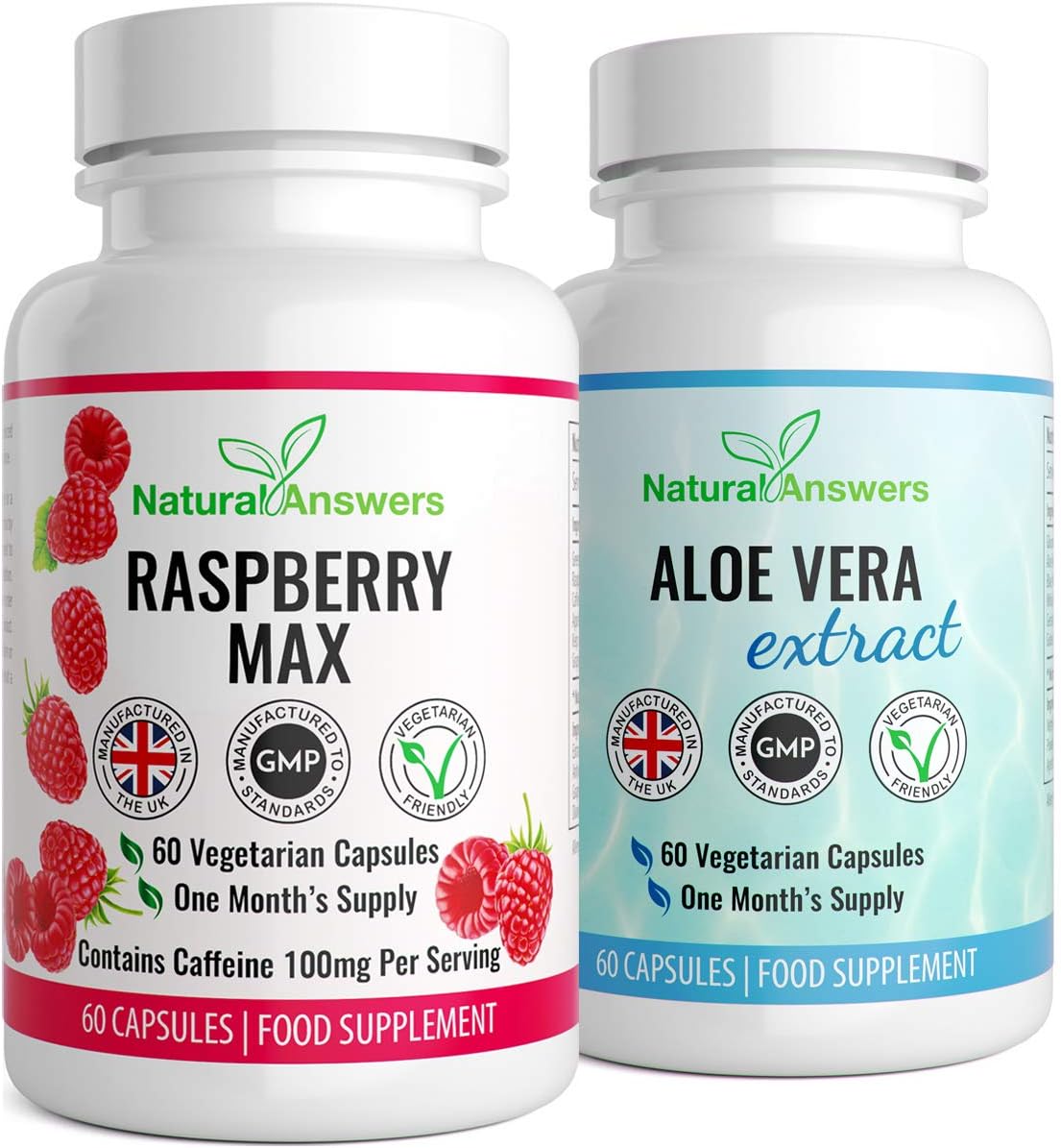 Raspberry Ketone & Aloe Vera Colon Cleanse | Detox & Weight Loss Fat Burner Combo | 1 Month Supply | Vegetarian Friendly | Bloating Relief | Keto Diet | Well Known Trusted Brand Natural Answers
