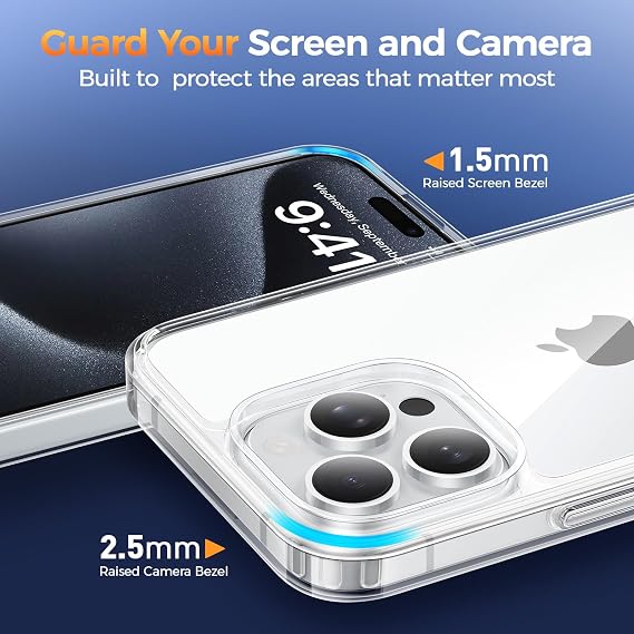 Clear Case for iPhone 15 Pro Max, Ultra Thin, Shockproof TPU Cover, Anti-Yellowing, Crystal Clear, Phone Case for Apple iPhone 15 Pro Max - Clear