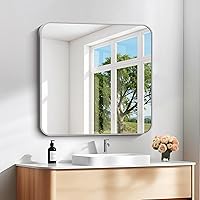 Vista 55 de Espejo de Baño de 30" x 36", Espejo de Pared Negro Mate con Marco de Metal, Espejo Rectangular Decorativo de Tocador para Dormitorio Baño Sala