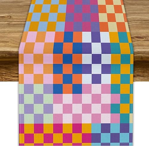 Miniatura 47 de Camino de mesa ondulado de los años 70, retro, hippie abstracto, vintage, verde, rosa, con estampado de ondas para el hogar, cocina, comedor, patio,