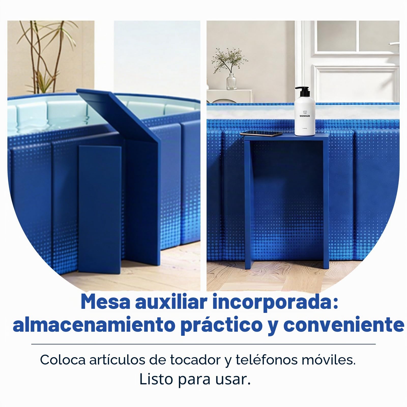 Bañera portátil de 150 cm con estante, bañera plegable para 2 personas, bañera plegable sin inflar para adultos, baño de hielo 2 en 1 y bañera de spa caliente para ducha, jardín y campamento (amarillo