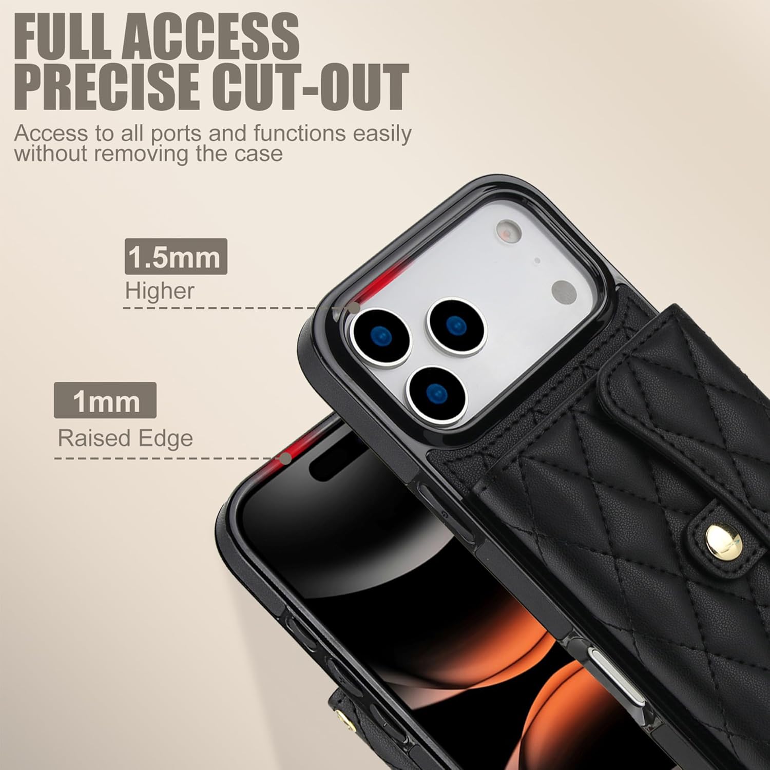 Wallet Case for iPhone 17 Pro Max Crossbody Phone Strap, RFID Blocking Leather Cover with Lanyard & Wrist Strap & 4 Card Holder & Kickstand, Purse Style Phone Case for Women (Black)