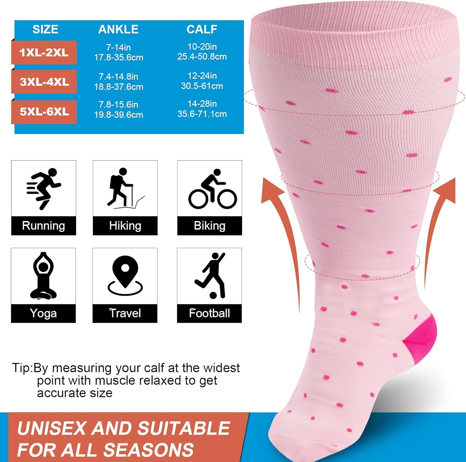 Plus Size Compression Socks for Women & Men Wide Calf 15-20 mmhg Knee High Support Socks for Running - Image 3