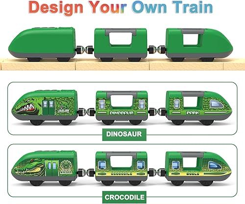Miniatura 2 de Juego de tren eléctrico para pistas de madera, juguete de tren bala para niños, trenes a pilas con calcomanías de bricolaje para sistema