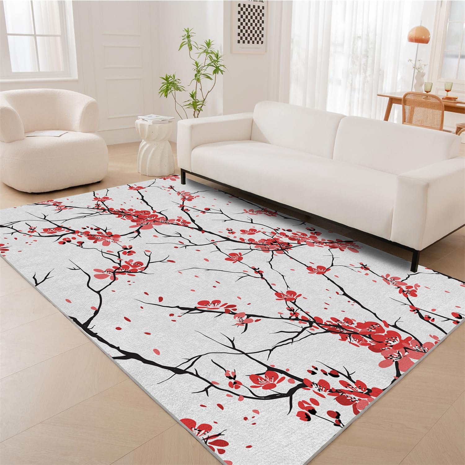 Amazon.com: Japanese Cherry Blossoms Area Rug 2x3, Washable Entryway ...