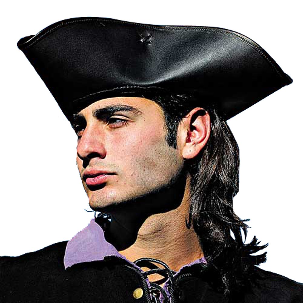 Museum Replicas Capt. Jack Tricorn Leather Pirate Hat (Large/X-Large, Brown)