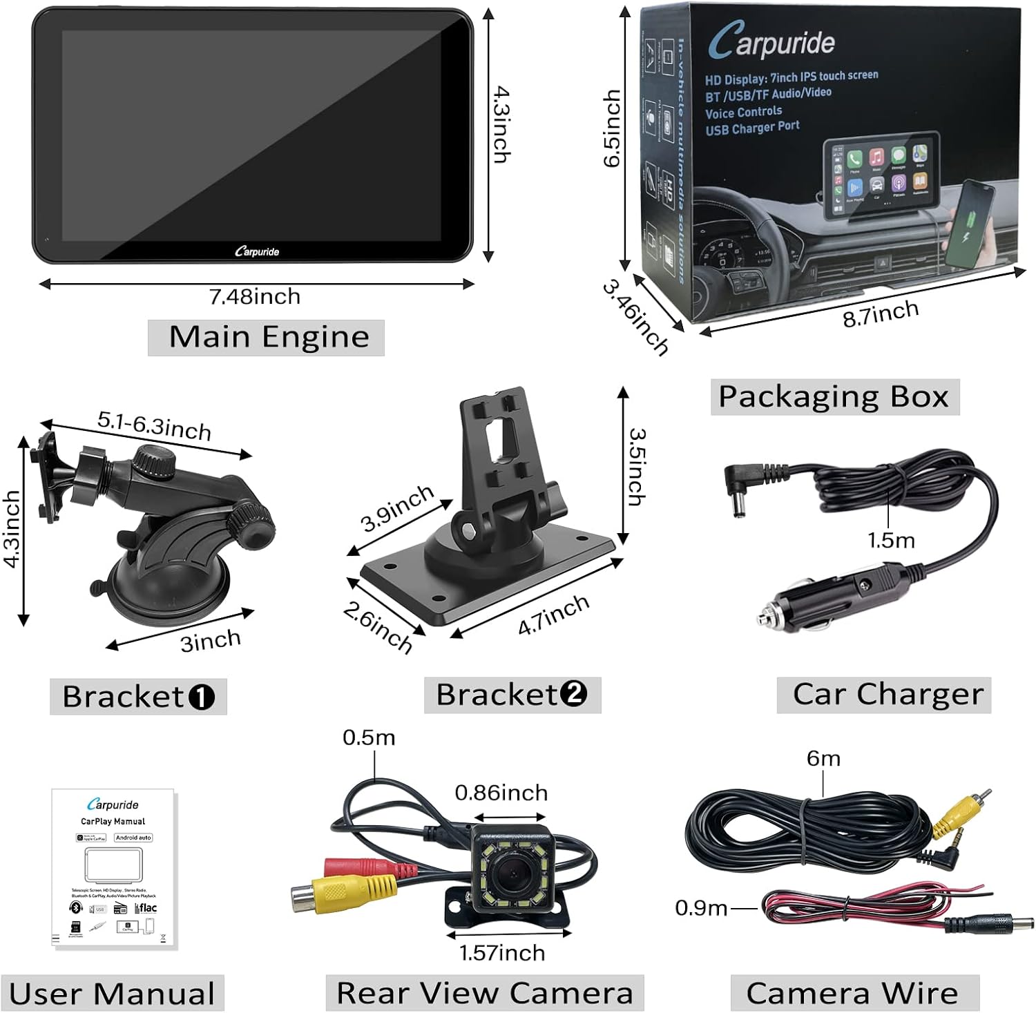Best Deal Cheap 🛒 CARPURIDE Car Audio Receiver, Apple Carplay and Android Auto Car Stereo, 7'' HD Touchscreen Multimedia Player & Bluetooth 5.0 Audio Hands Free Calling, Backup Camera/ Mirror Link/GPS/SiriusXM/Google