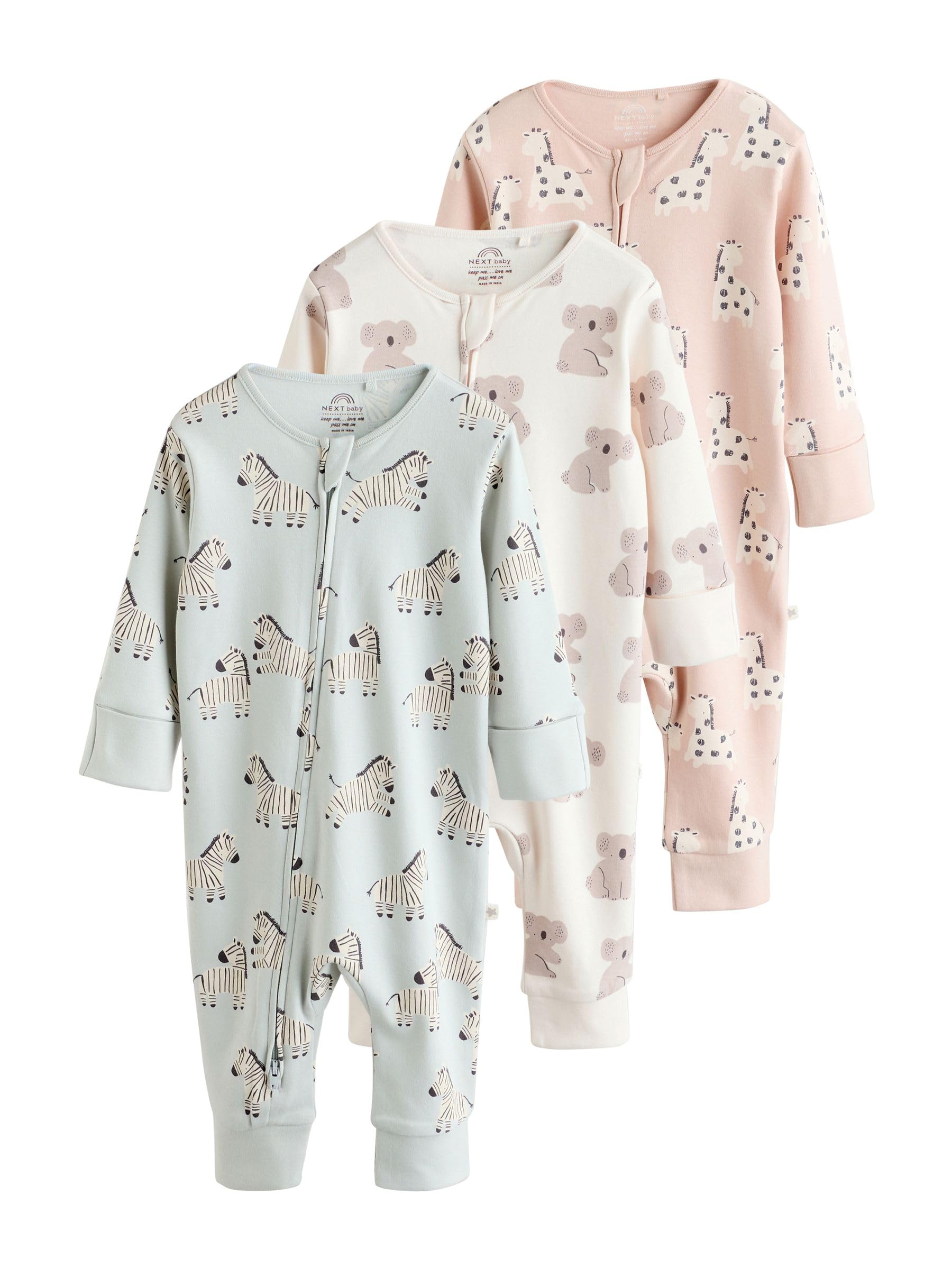 NEXT Unisex Bambino Confezione da 3 Tutine Senza Piedini per Bebè con Zip bidirezionale