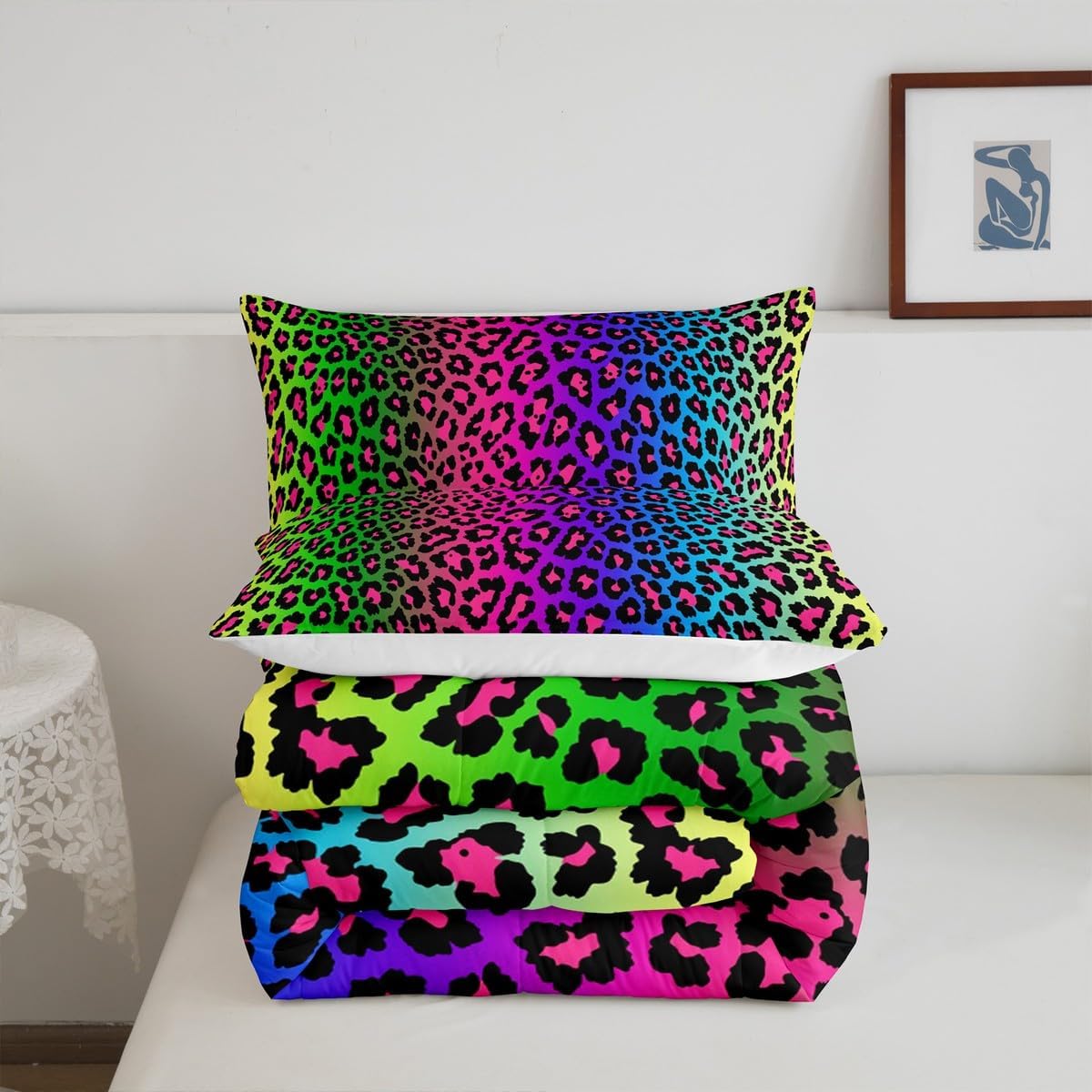 Feelyou Leopard Comforter Set for Kids Boys Girls Rainbow Comforter Cheetah Colorful Bedding Set Decor Multicolor Duvet Set Queen Size Quilt 3Pcs Boys