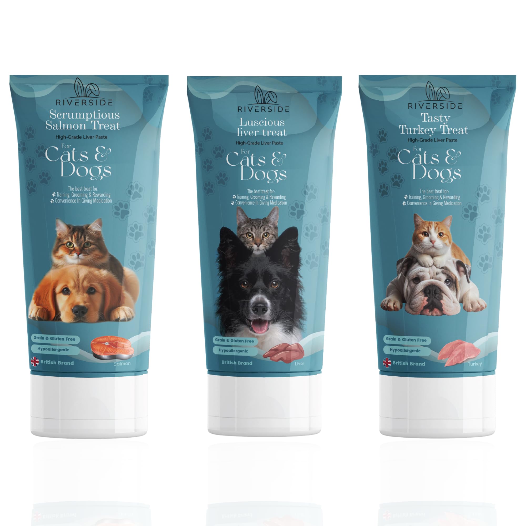 Liver Paste for Dogs & Cats, 3x90g Grain & Gluten Free Dog Pate 1 Turkey, 1 Salmon, 1 Liver, Training Aid
