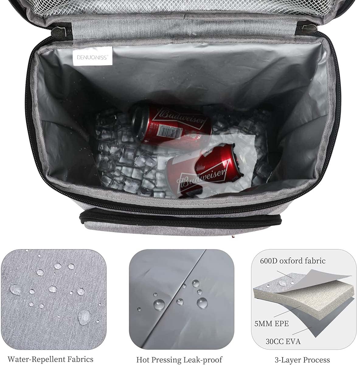 SCOSAO Backpack Cooler Insulated Leak Proof, Insulated Back Pack 22L Large Capacity, Lightweight Beach Travel Camping Lunch Backpack for Men and Women,Gray