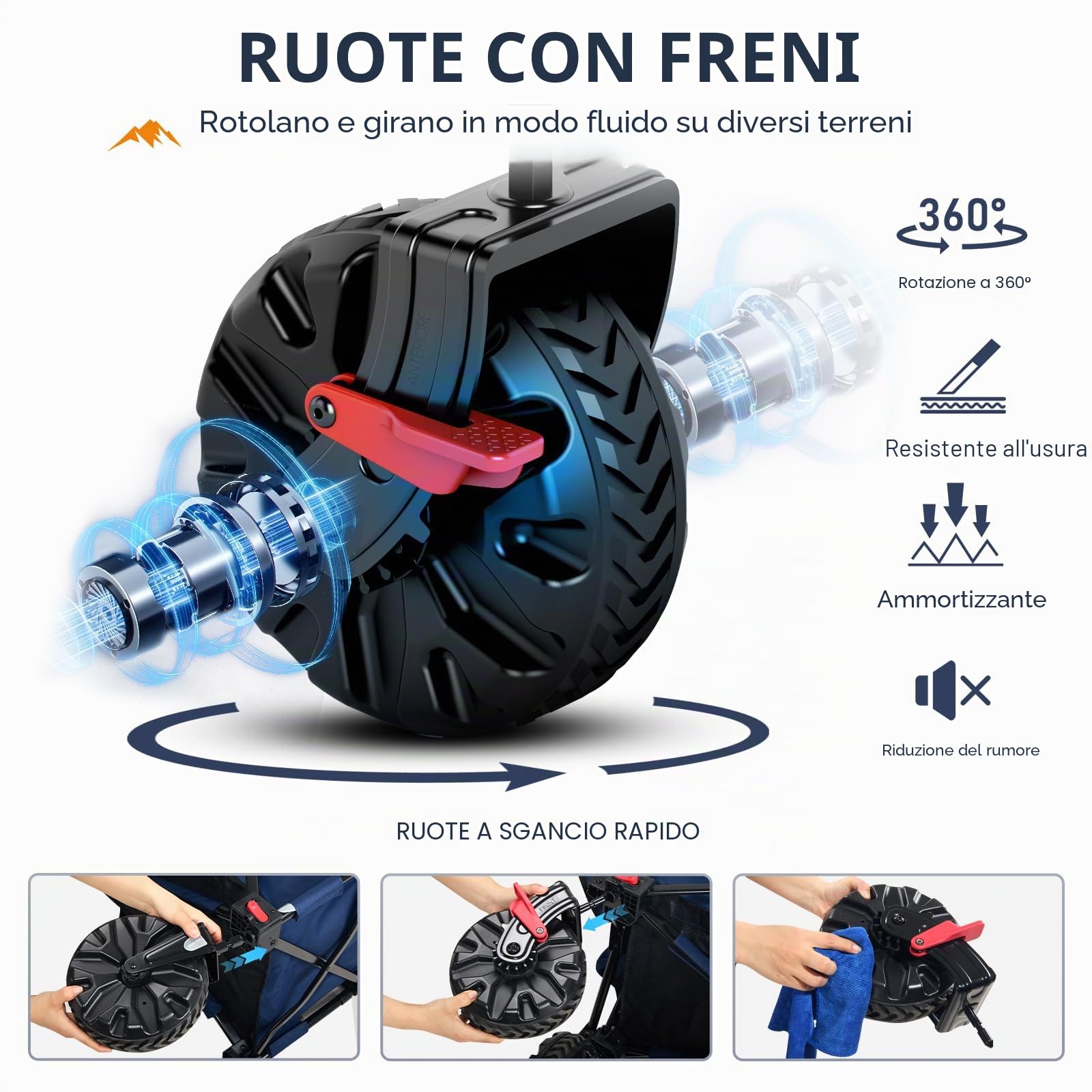 Portal Carro da spiaggia pieghevole, resistente, di grande capacità con ruote per tutti i terreni, carretto portatile per campeggio, giardino, shopping, generi