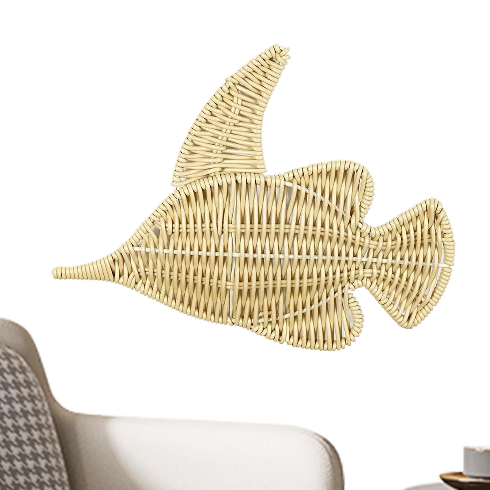 Cuelgue de Pescado de Ratán, Arte de Pared Rústico de Mimbre, Decoración Náutica para el Hogar, Estatua de Pared Liviana para Decoración de Sala de Estar y Baño, Uso para Regalos de Boda y Fiesta de