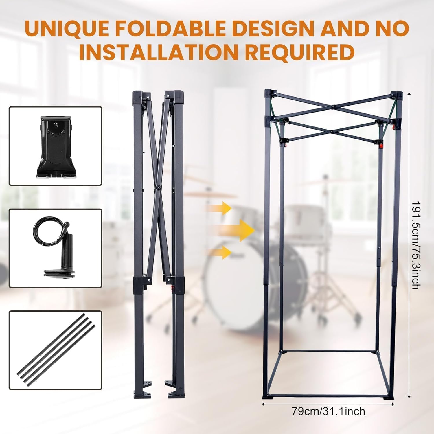 Portable Recording Booth, 6.28 ft Height Foldable Soundproof Shield with Phone Holder, High-Density Acoustic Blanket Soundproof Room for Singing, Voiceover, and Podcast