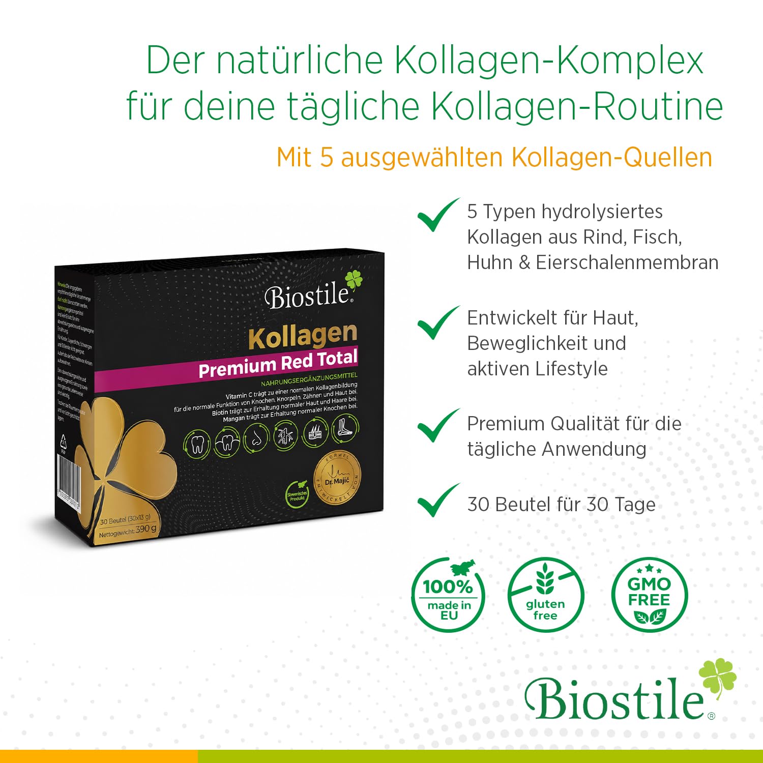 Collagen Premium Red Total – 30 Beutel mit 8600 mg hydrolysiertem Kollagen, Vitamin C, Curcumin, Shilajit, Zink, Kupfer, Biotin, Mangan und Silizium für Haut, Gelenke und Knochen
