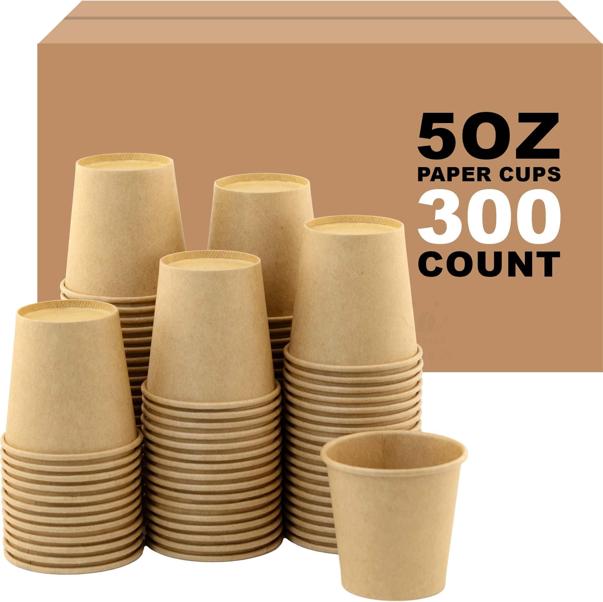 5 oz 300 Pack Disposable Coffee Cups, Bulk Brown Disposable Paper Cups, Coffee Cups for Hot Tea, Chocolate and Cold Drinks