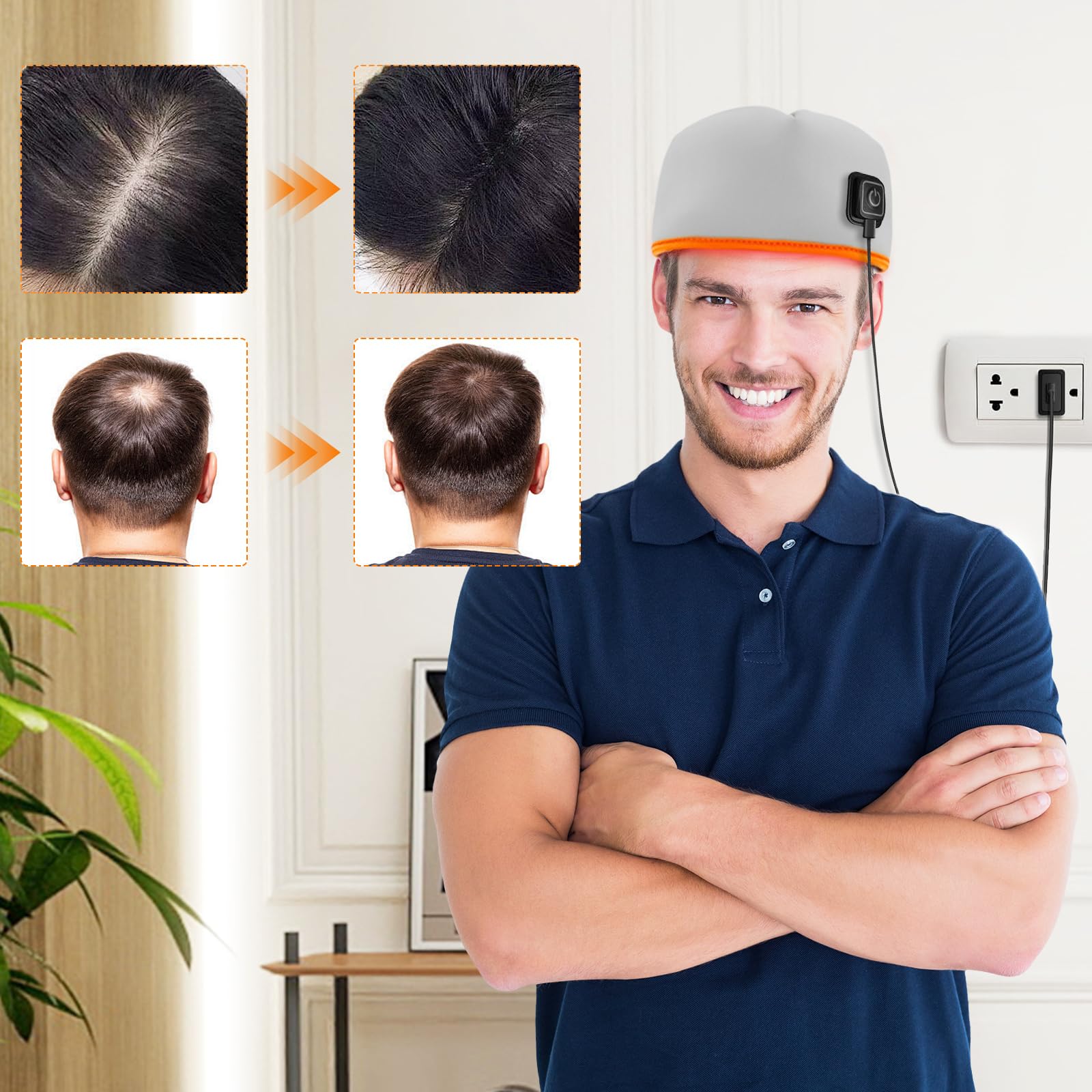 Rotlichttherapie-Kappe, 120 LEDs Haarwachstum Cap mit Nahinfrarotlicht, 660nm & 850nm Dual-Wellenlänge, Kopfhautstimulation Haarpflege für dünner werdendes Haar