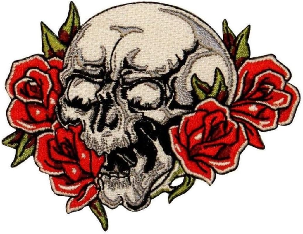 Rose Ash Skull and Flowers Embroidered Patch