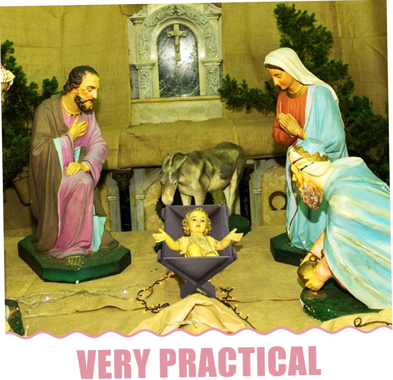 MAGICLULU Wooden Nativity Scene Jesus in Manger Sturdy Craft for Church Decorations Christmas Party Props Unique Religious Decor for Holiday Celebrations