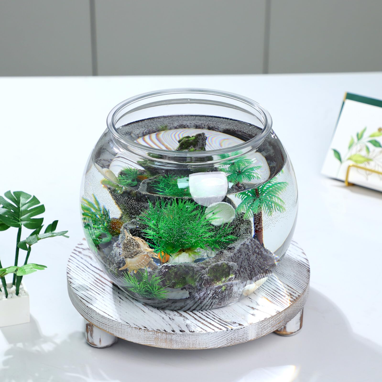 VANZACK Bocal à Poissons Rouges Plastique Transparent Bocal Rond Résistant Aux Chocs pour Décoration Intérieure Et Bureau