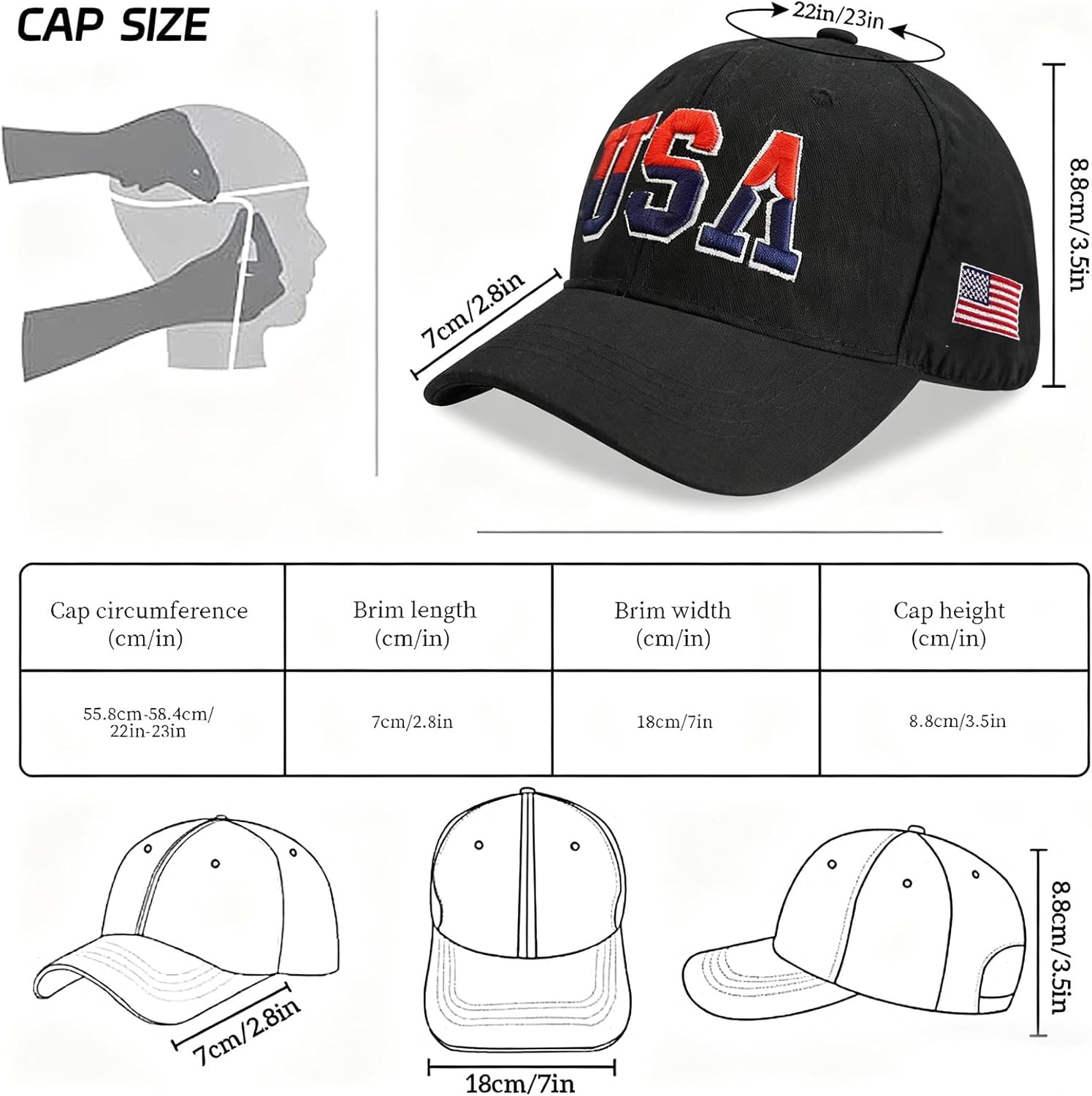 American Flag Patriotic Baseball Cap | Embroidered USA Flag 100% Cotton Adjustable Hat for Men & Women - Image 4