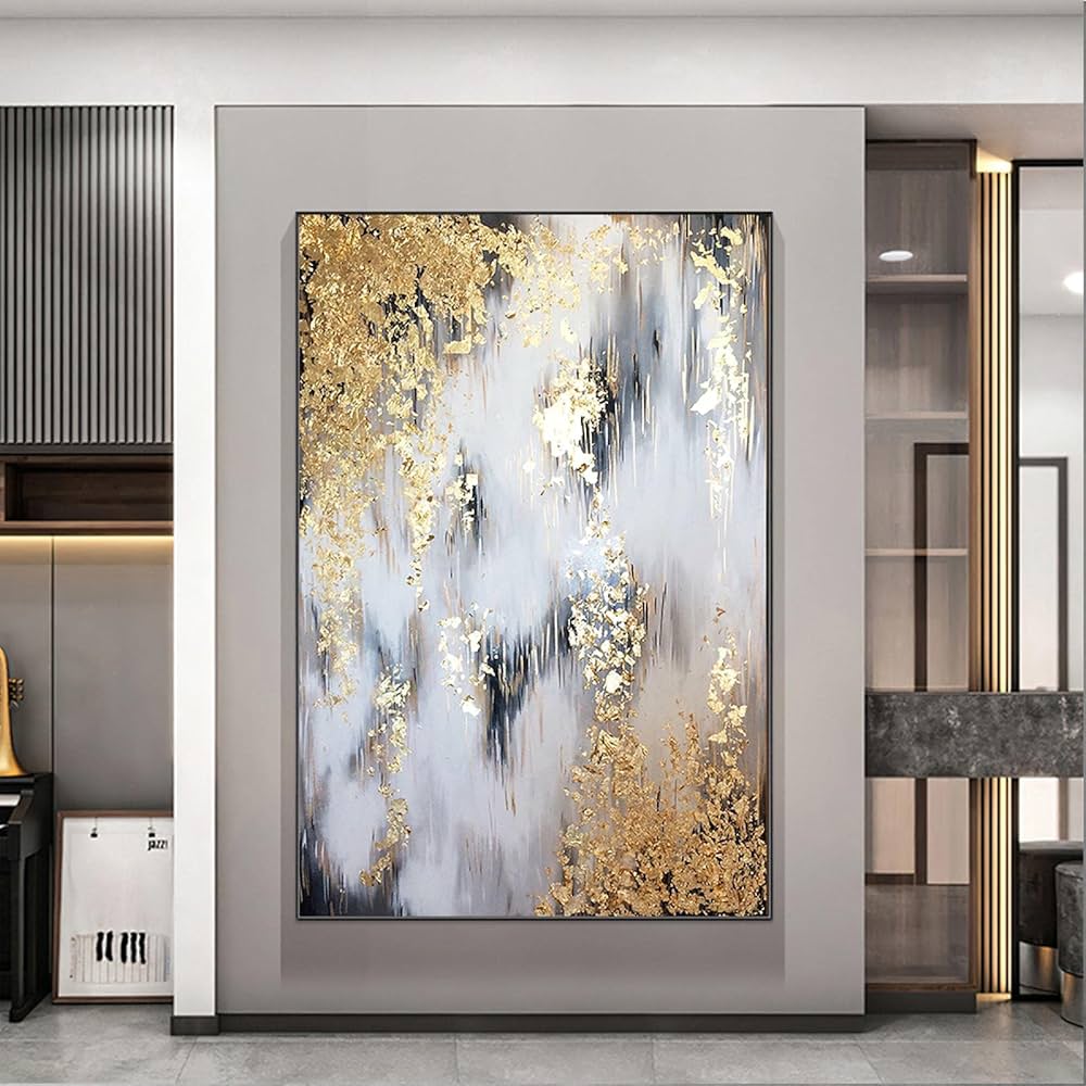 Tableau Abstrait Main 'Arbre D'Or' Sur Toile - 100x50cm Avec Cadre - Décoration Murale Moderne