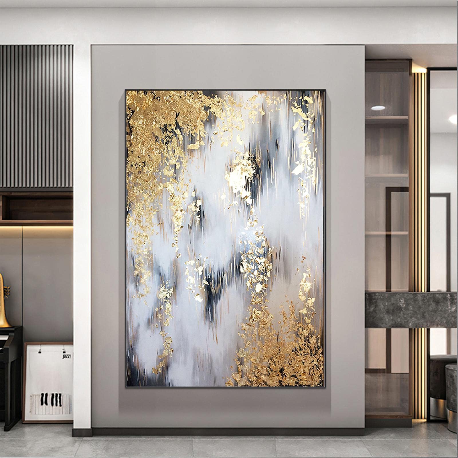 Arbre De Vie Élégant Aux Feuilles D'Or Sur Toile - Art Mural Paysage D'Automne Doré Et Beige, 50 X 100 Cm, Décoration Intérieure Sans Cadre