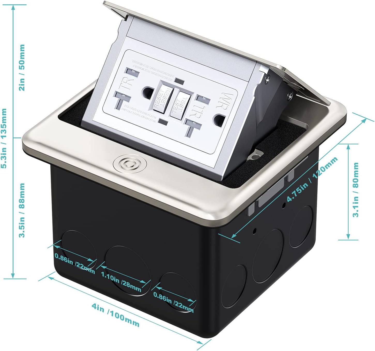 WEBANG Pop Up Floor Outlet Covers Box with 20 Amp Stainless Steel GFCI Tamper Resistant Rceptacle Outlet, ETL Listed, Brushed Nickel - Image 3