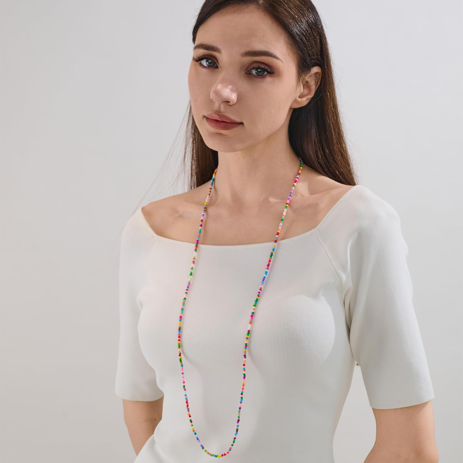 Colorful Beaded Necklaces for Women - Boho Rice Beaded Long Layered Necklace, Colorful Bead Chain Jewelry Gifts | Anthropologie Jewelry for Women - Image 3