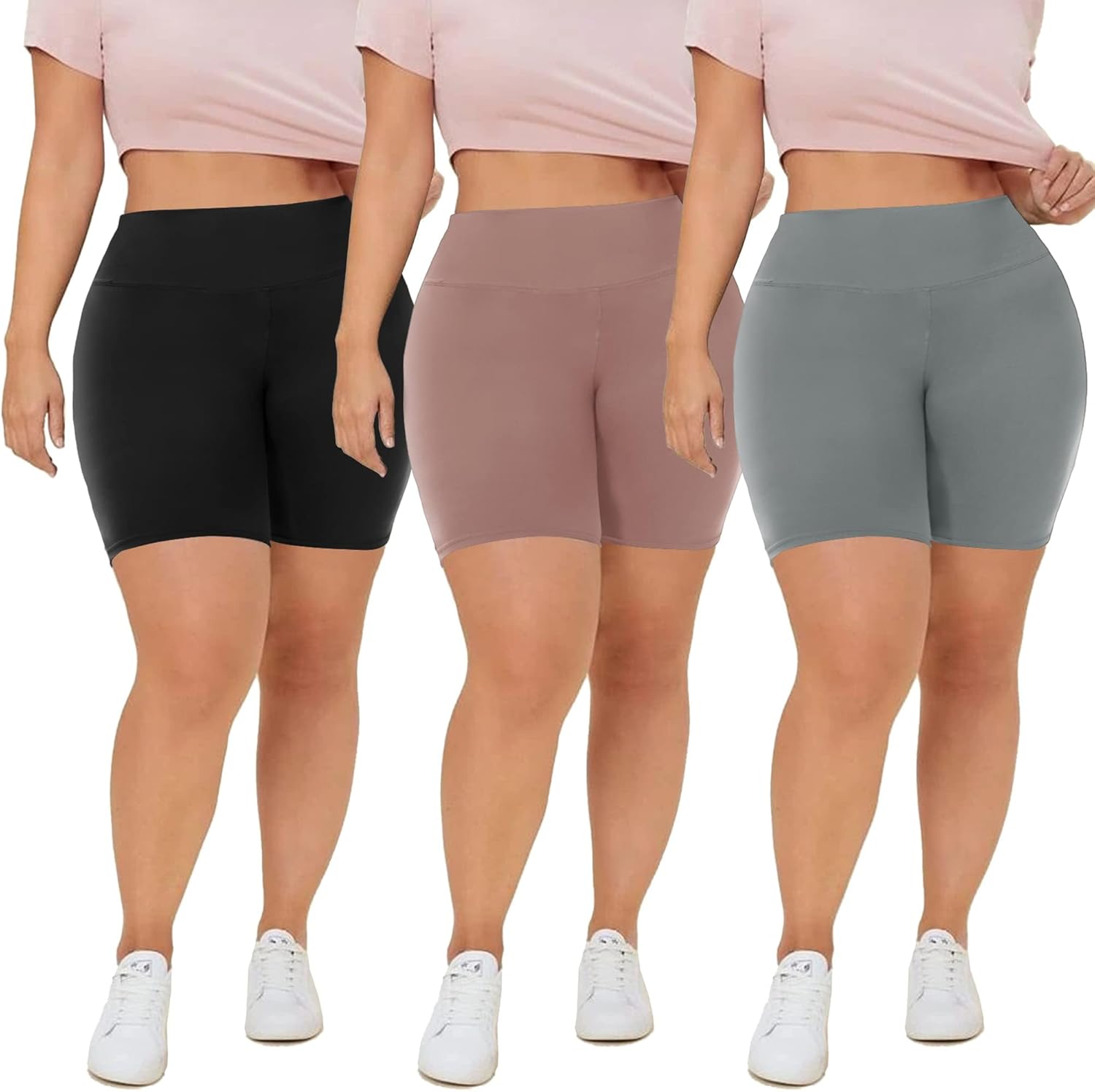 QGGQDD 3 Pack Plus Size Biker Shorts for Women – 8" High Waisted Black Shorts for Yoga Workout (2X 3X 4X)