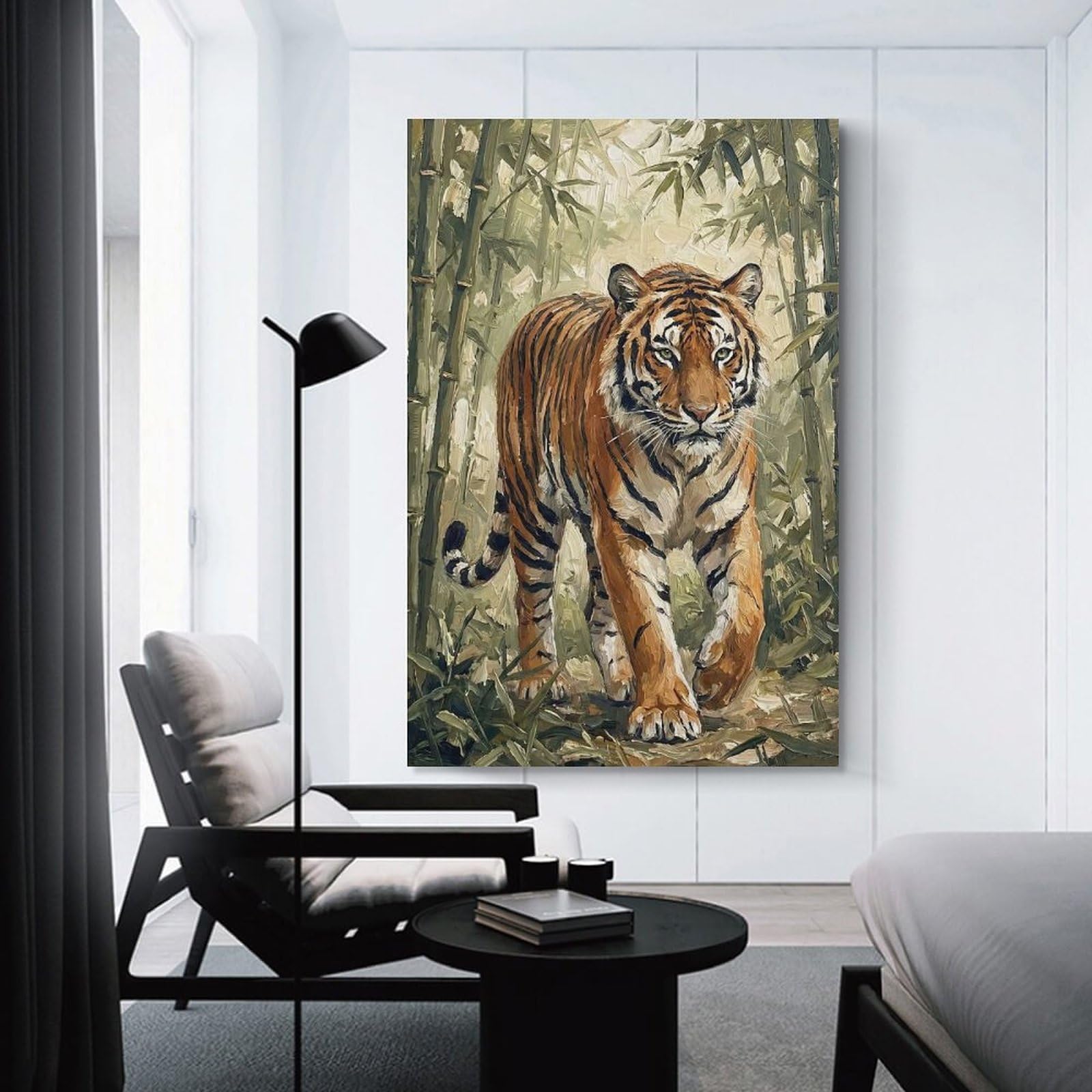 Junmoney Tiger in Bamboo Forest Painting Decorative Canvas Print 12x18inch(30x45cm), for Study, Office Or Focused Interiors, Wall Art That Adds Style to Work Areas