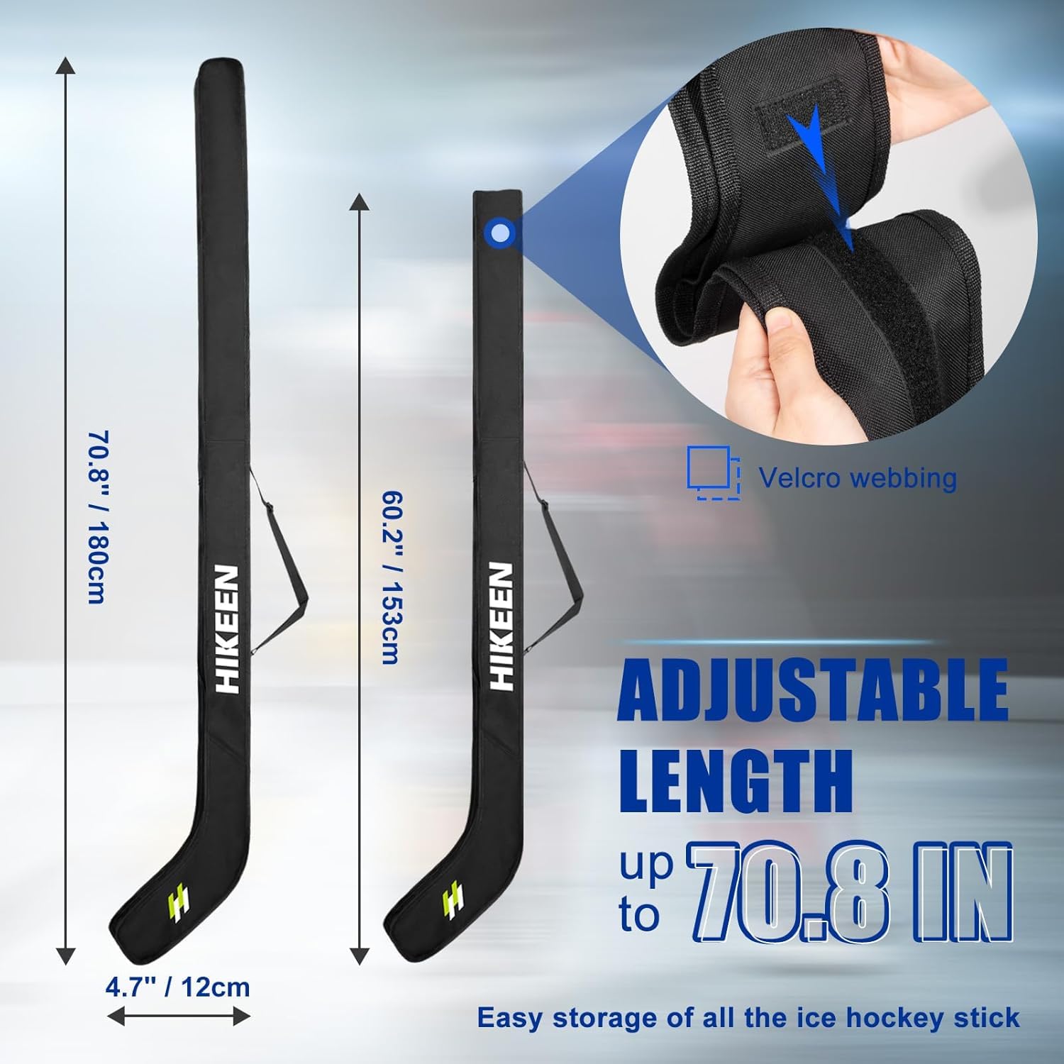 BOOSTEADY Bolsa para palos de hockey para adultos con cincha ajustable, bolsa ligera e impermeable para palos de hockey sobre hielo, equipo de hockey sobre hielo con hombro ajustable para adultos y