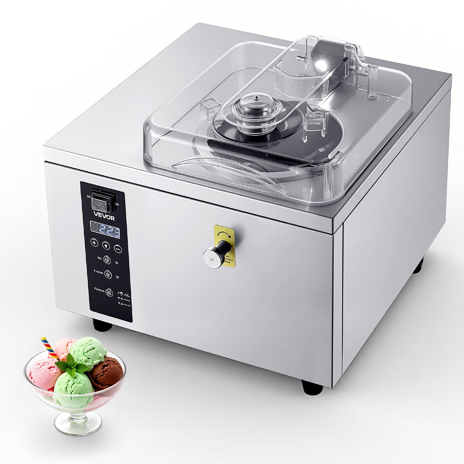 VEVOR Gewerbliche Eismaschine für Gelato 500 W, 5 L/h, Eiscrememaschine mit 2,8 L Edelstahlzylinder (304) & Selbstreinigendem LED-Bedienfeld & Hoher Produktivität für Snackbars Restaurants