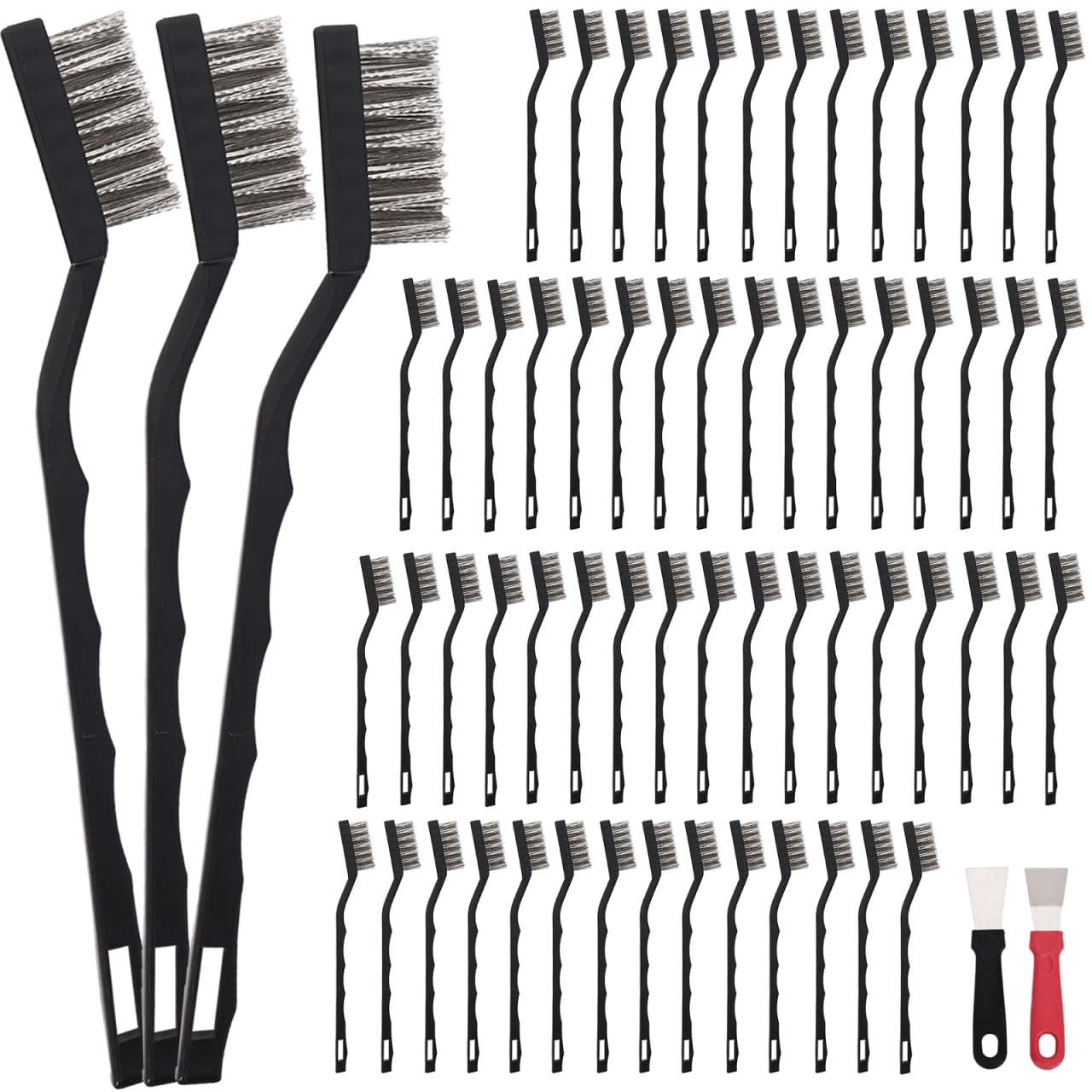 60 PCS Mini Wire Brush Stainless Steel Brush Set，Masonry Brush Wire Bristle for Cleaning Welding Slag and Rust，Curved Handle Brush (Stainless Steel, 60)