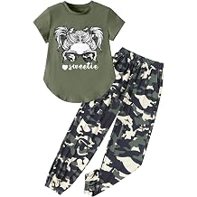 Girls Outfits Short Sleeve Irregular Tops + Camouflage Long Legging Outfits 2PCs Summer Pant Sets 6-14T