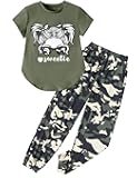 Girls Outfits Short Sleeve Irregular Tops + Camouflage Long Legging Outfits 2PCs Summer Pant Sets 6-14T