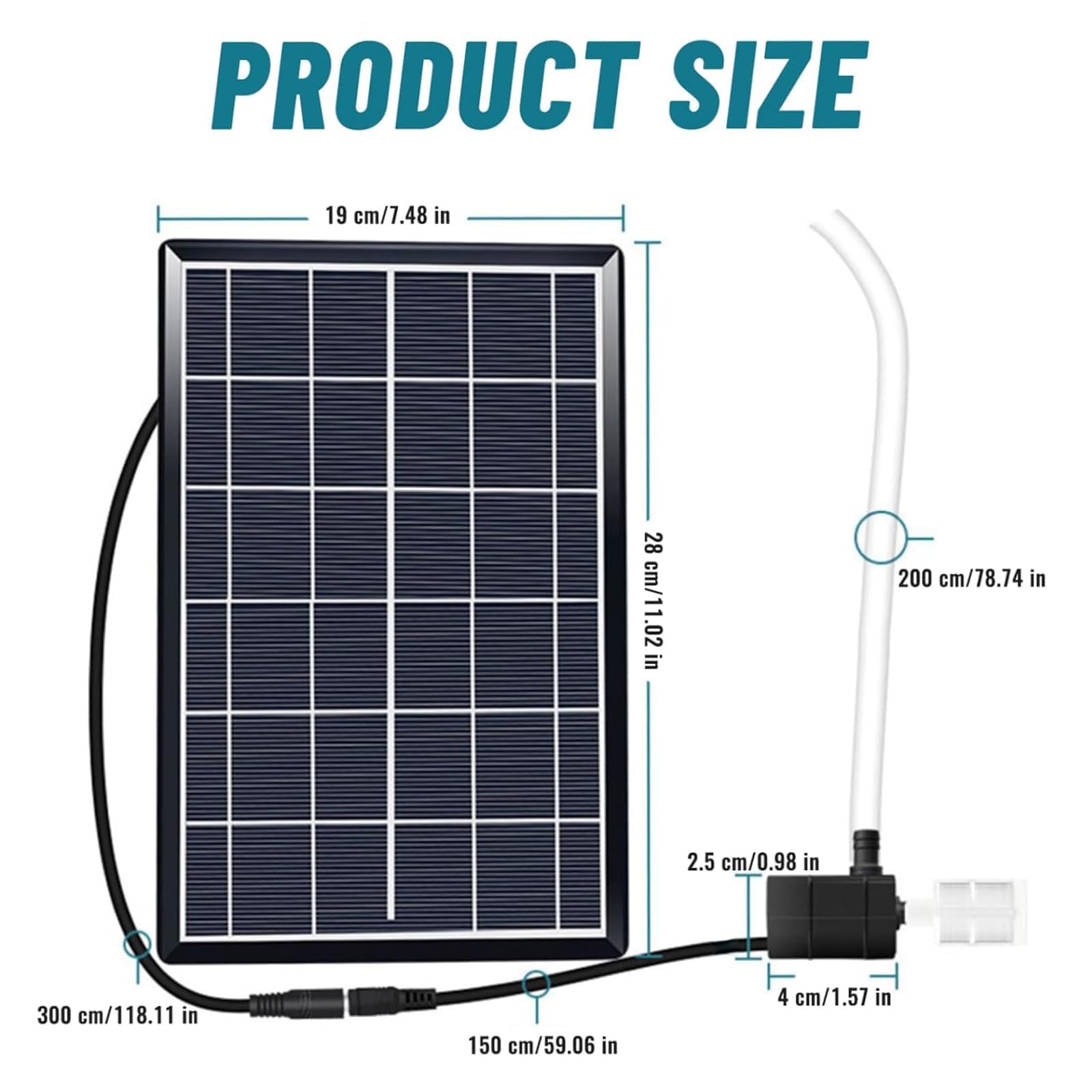 Bomba de Agua Solar para Estanque Exterior, Bomba Sumergible 12V DC 240L/h con Panel Solar 6W/9V y Tubo de 200cm, Kit Completo para Fuentes, Peceras y Jardines