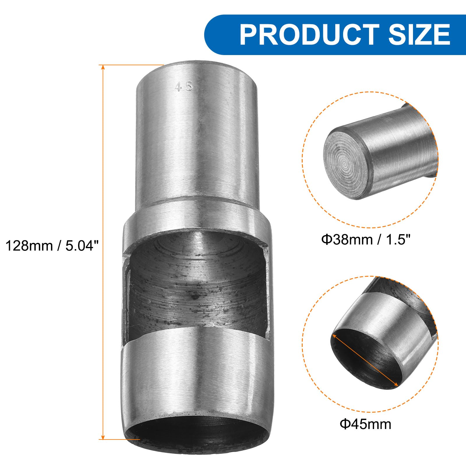 QUARKZMAN Perforadora de agujeros redondos de cuero, perforadora de agujeros huecos de 45 mm de acero al carbono para cortar círculos, herramienta de corte para manualidades en cuero