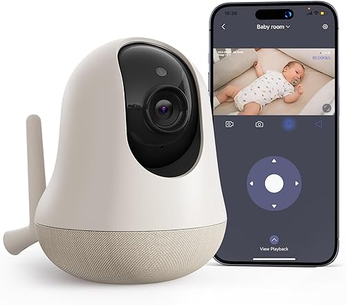 nooie 2K Smart WiFi Baby Monitor with Camera and Audio, Smartphone App Control, Temperature Sensor, Motion & Cry Detection, IR Night Vision, 2-Way